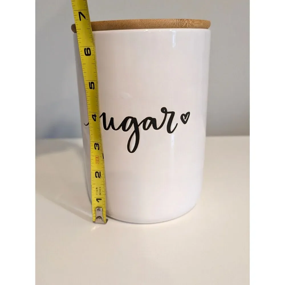 Modern Farmhouse Ceramic Sugar Jar Canister Cursive & Heart